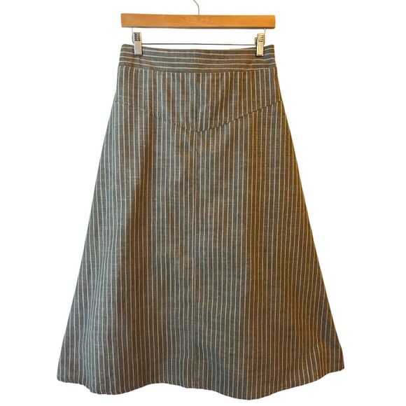 Roolee linen cotton blend pin striped Midi skirt size M belted gray-olive color - Picture 1 of 8